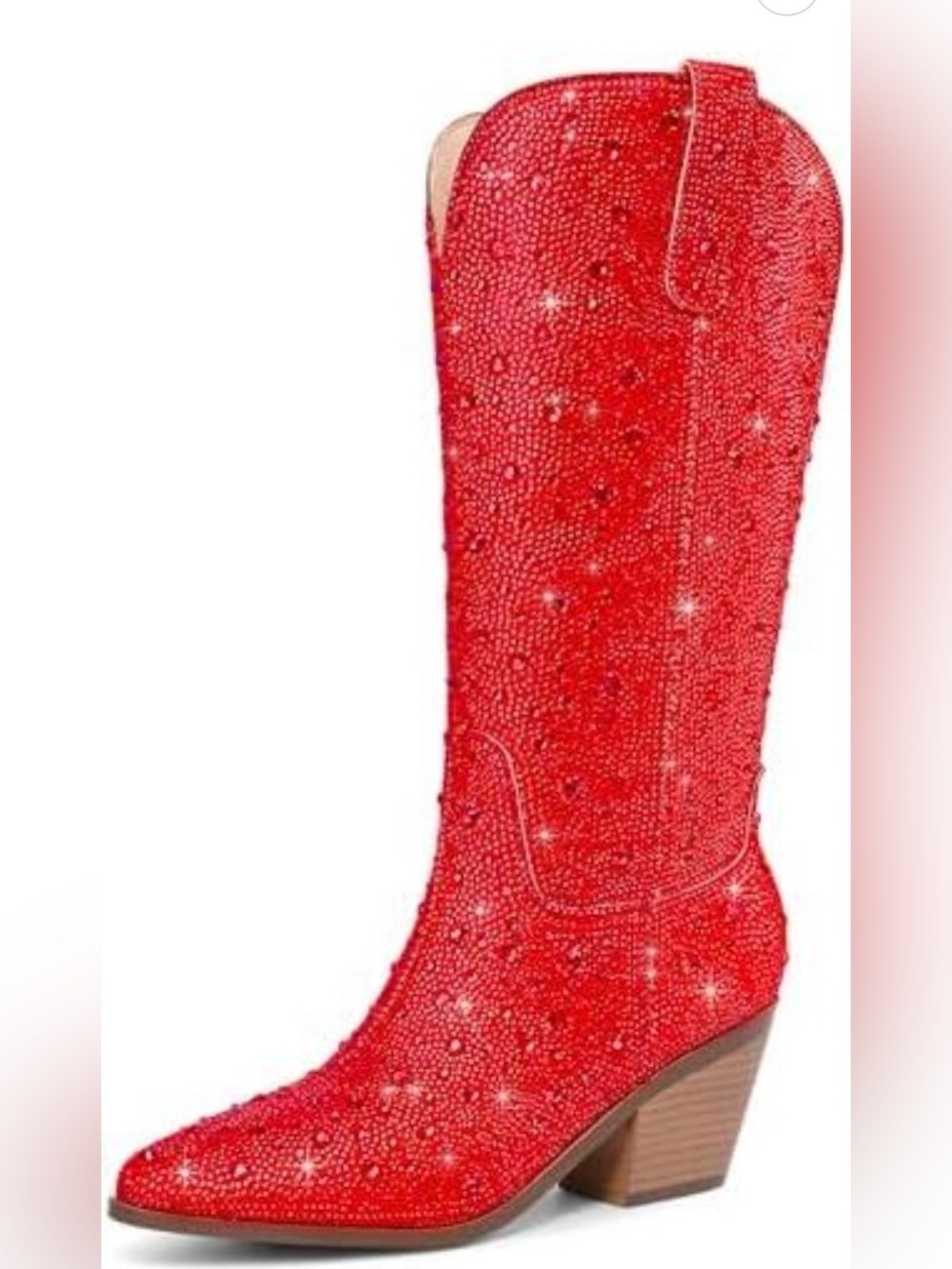 Red Embellished Western Mid Calf Boots